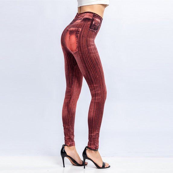 SELONE High Waisted Leggings for Women High Waist Butt Lifting Casual Print Fashion Denim Striped Utility Dressy Everyday Soft Jeggings Capri Jeggings for Women Athletic Leggings for Women 12-Red S