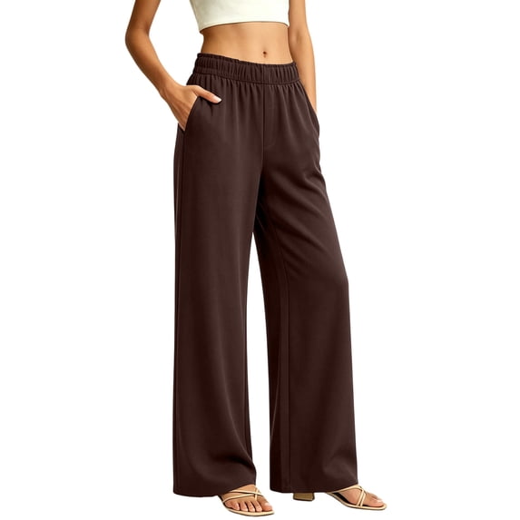 SELONE High Waisted Wide Leg Pants for Women Elastic Waist Trousers Ruched Lounge Trousers with Pockets Vacation Outfits