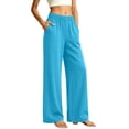 thumbnail image 1 of SELONE High Waisted Wide Leg Pants for Women Elastic Waist Trousers Ruched Lounge Trousers with Pockets Vacation Outfits, 1 of 7