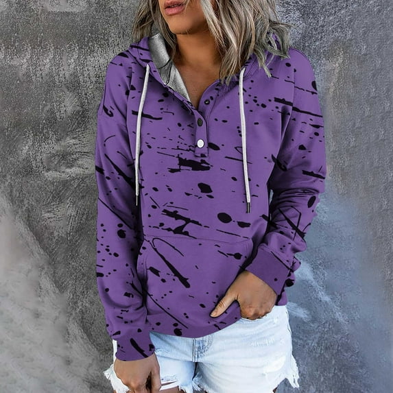 SELONE Hoodies for Women Pullover Hooded Neck Sweatshirts Long Sleeve Blouses Fashionable Striped Button Pullover Tops with Pocket Regular Fit Tees Tops Hip Fall Y2k Clothes