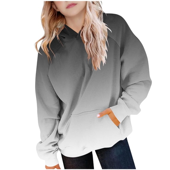 SELONE Hoodies for Teen Girls Trendy Long Sleeve Hooded Sweatshirts Gradient Pullover Outdoor Wear with Pockets 5-15Y