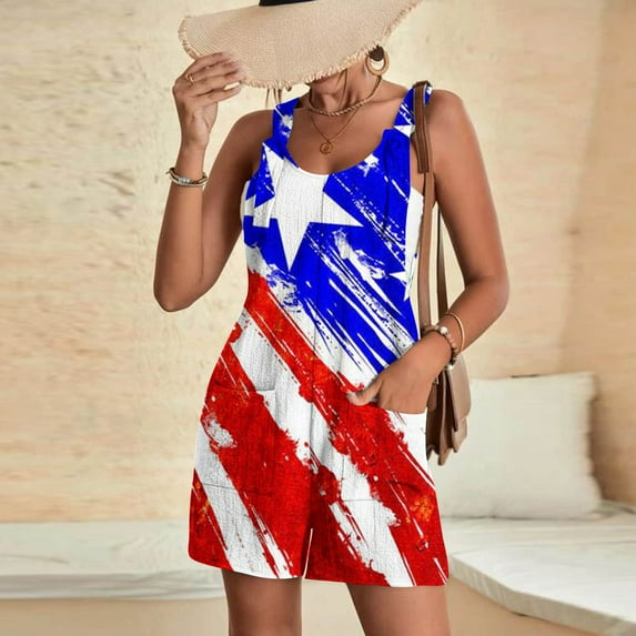 SELONE Independence Day Rompers for Women Shorts Plus Size with Pockets Holiday Wear Multicolor M