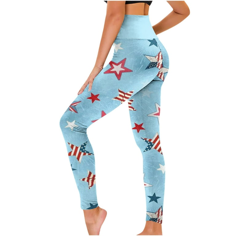 SELONE Independence Day Workout Leggings for Women Plus Size High Waist  High Rise Elastic Waist Casual Slim Fit Printed Yoga Long Pant Straight Leg  Pants Loose s for Everyday Wear Light Blue