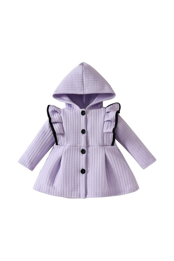 Jacket Toddler Hooded Button Solid Long Sleeve Fall Winter Outwear Purple 3M