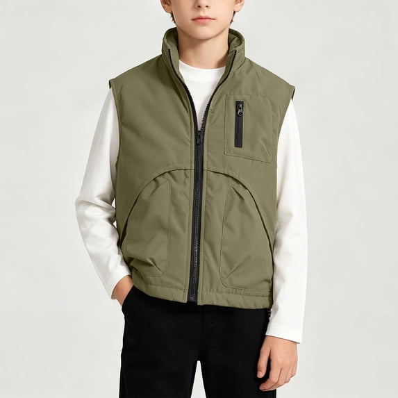 SELONE Jacket Vest for Boys Full Zipper Jackets Collared Sleeveless Vest Top Fall Casual Outerwear Outfits 3-12Y