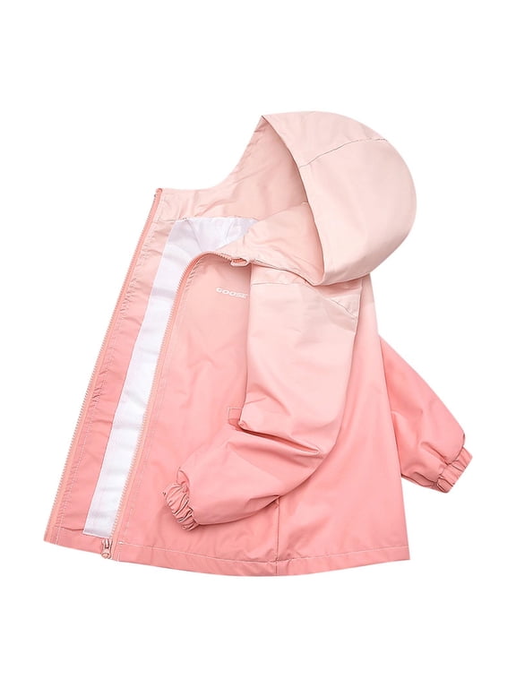 Jacket for Kids Girls Cotton with Pockets Hooded Lightweight Zipper Gradient Long Sleeve Fall Winter Coats Pink 4 Years