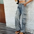 thumbnail image 1 of SELONE Jean Cargo Pants for Women High Waist with Pockets Denim Fashion Clothes Ankle Length Baggy Casual Pants Blue M, 1 of 8