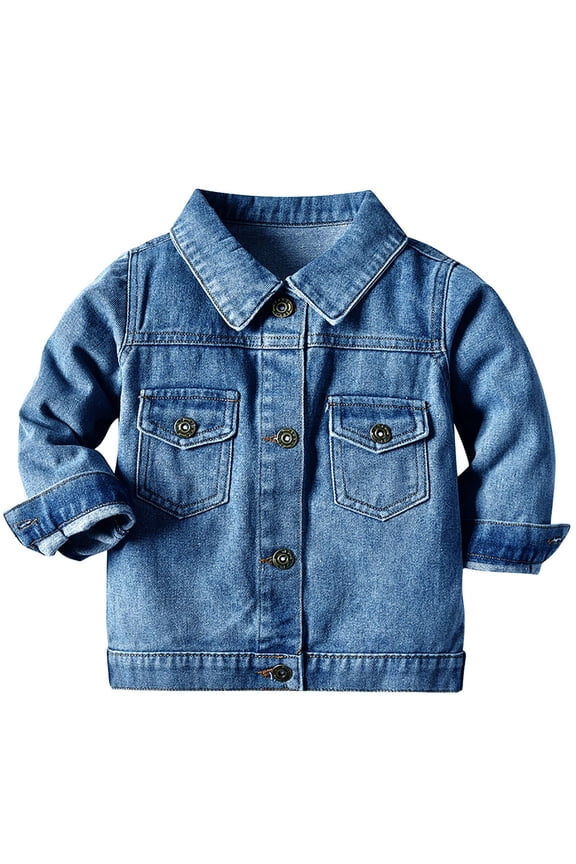 Jean Jackets for Kids Boys Denim with Pockets Button Solid Long Sleeve Fall Winter Coats Light Blue 2 Years