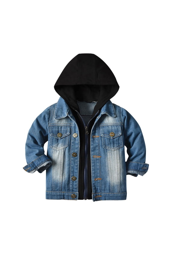 Jean Jackets for Kids Boys Denim with Pockets Hooded Button Solid Long Sleeve Cute Clothes Black 90