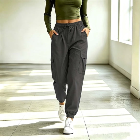 SELONE Joggers for Women with Pockets Drawstring Cropped Pants Comfy Twill Solid Trousers Fall Travel Work Clothes