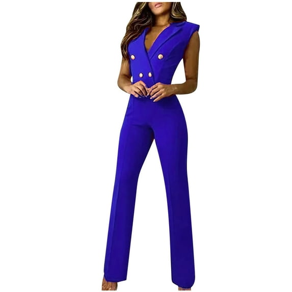 SELONE Jumpsuits for Women Dressy Casual Summer Suspender Pants Sleeveless Ladies Travel Comfortable 2023 Vacation Fancy Jumpsuits for Women Jumpers and Rompers Casual Buttons Solid Color Blue XXXL