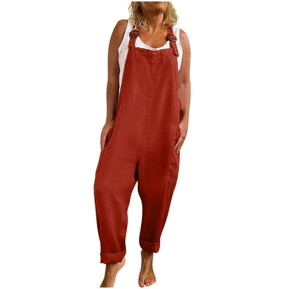 SELONE Jumpsuits for Women Dressy Suspender Long Pant Ladies Travel Comfortable Vacation Fancy Jumpsuits for Women Womens Jumpers and Rompers Casual Solid Color Adjustable with Pockets Red XXL