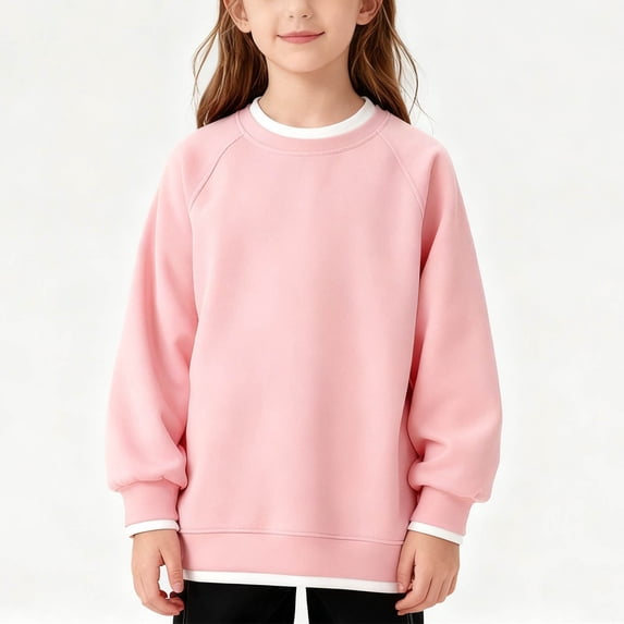 SELONE Kids Plain Crewneck Sweatshirts Long Sleeve Layering Top Ribbed Hem Oversize Sweatshirt Vacation Coat 4-15Y