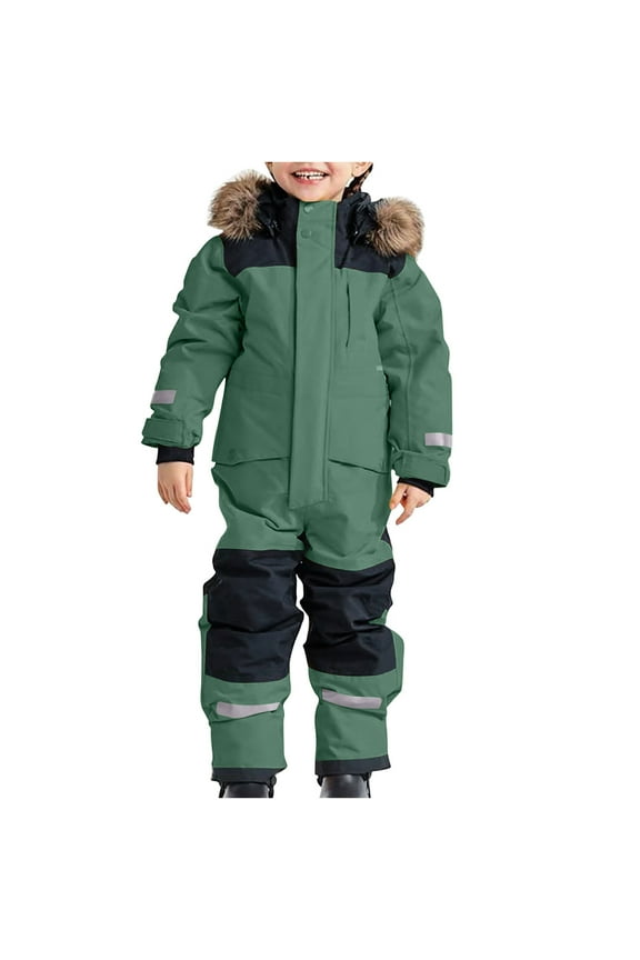 Kids Snowsuits One Piece Boys Girls Hoodies Warm Outdoor Ski Suits Windproof Waterproof Jumpsuits 10 Years