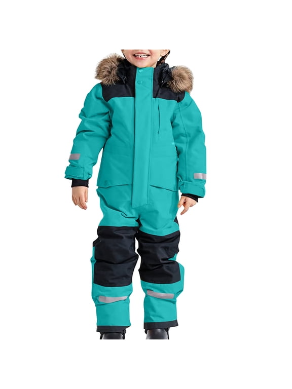 Kids Snowsuits One Piece Boys Girls Hoodies Warm Outdoor Ski Suits Windproof Waterproof Jumpsuits 2 Years