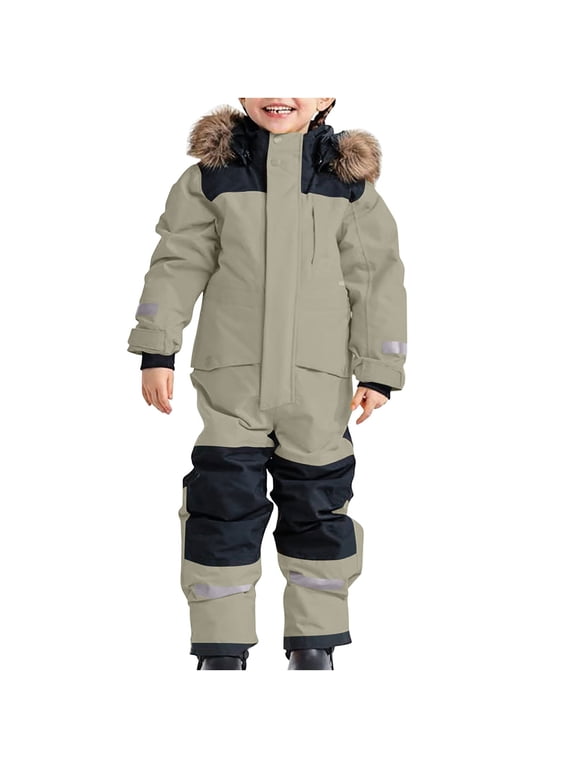 Kids Snowsuits One Piece Boys Girls Hoodies Warm Outdoor Ski Suits Windproof Waterproof Jumpsuits 6 Years