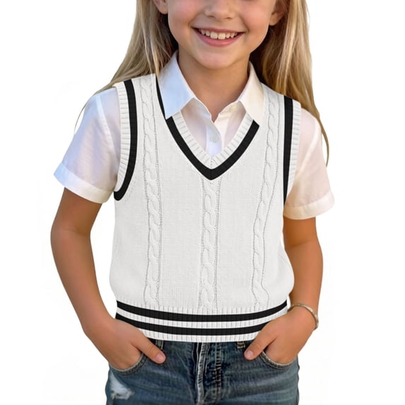 SELONE Kids Sweater Vest Knitted Pullover Light Ribbed Hem V Neck Sleeveless Jackets Fall Back to School Tops 1-15Y