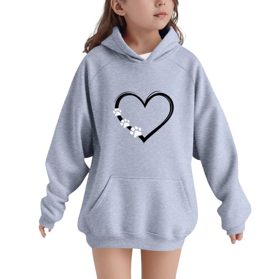 SELONE Kids Sweatshirts Pullover Long Sleeve Sweatshirt Heart Print Hoodies Fall Winter Warm Clothes with Pockets 5-15Y