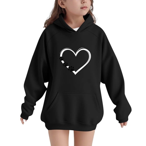 SELONE Kids Sweatshirts Pullover Long Sleeve Sweatshirt Heart Print Hoodies Fall Winter Warm Clothes with Pockets 5-15Y