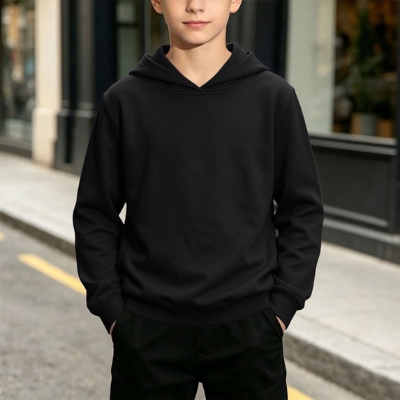 SELONE Kids Sweatshirts Pullover Long Sleeve Sweatshirts Ribbed Hem Solid Hoodless Tops Back to School Streetwear 1-15Y