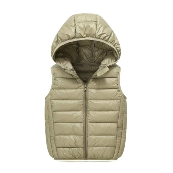 SELONE Kids Vest Boys Hooded Zipper Solid Sleeveless Fall Winter Outfit Khaki 13 Years
