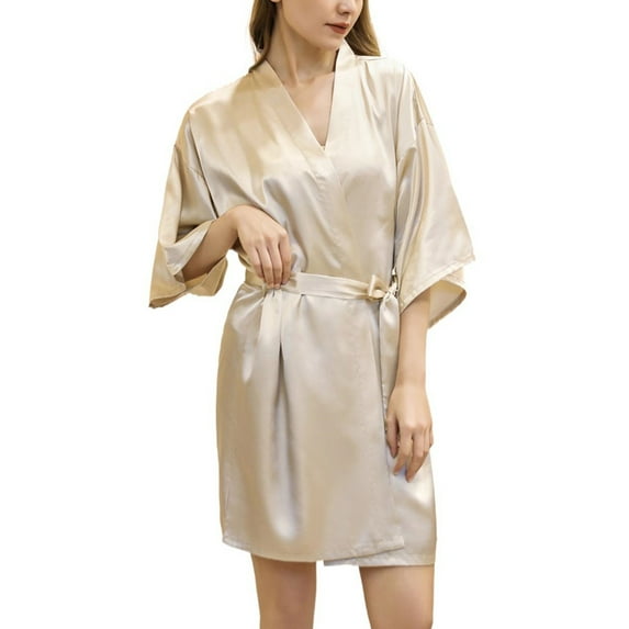 SELONE Bridal Robe for Wedding Day Short Length Lightweight Solid 3/4 Sleeve Pajamas 2XL Gold