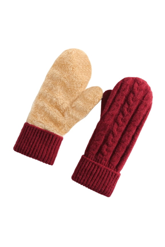 Knitted Gloves for Women Double Layer Wrap Elastic Thermal Fleece Warm Gloves for Cold Weather Red