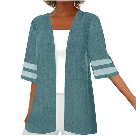 SELONE Lace Cardigan for Women Half Sleeve Plus Size Regular Open Front Cardigans Without Hoodie Solid Lightweight Beach Vacation Wear Blue S