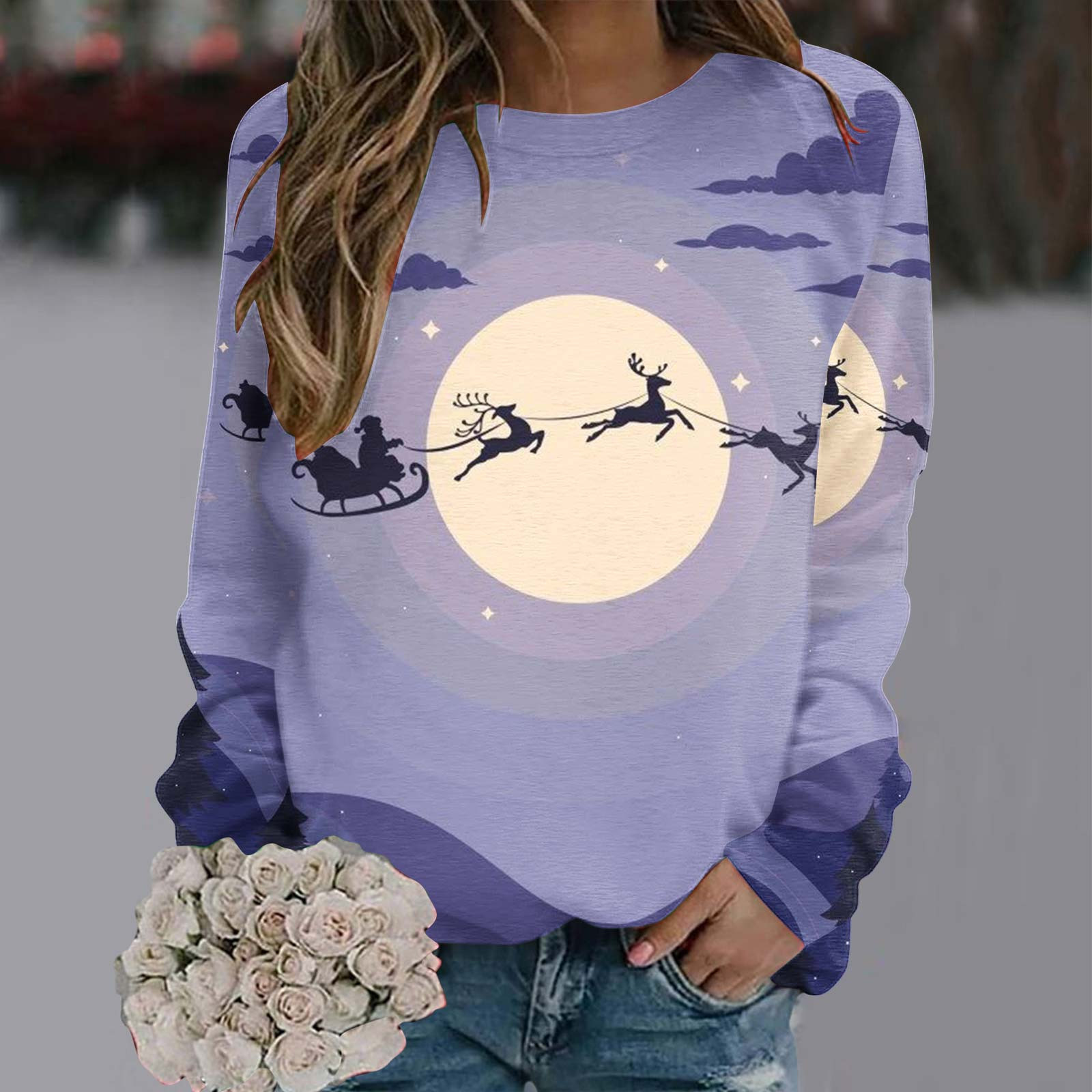 SELONE Ladies Crewneck Christmas Sweatshirts Pullover No Zipper Long