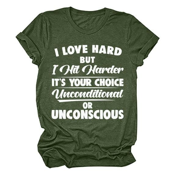 SELONE Ladies Tops and Blouses Short Sleeve Tops Blouses Regular Fit T Shirts Pullover Tees Tops Graphic Print T-Shirts Crew Neck Tops Casual Blouses Easy Care Soft Breathable Pullover Army Green XL