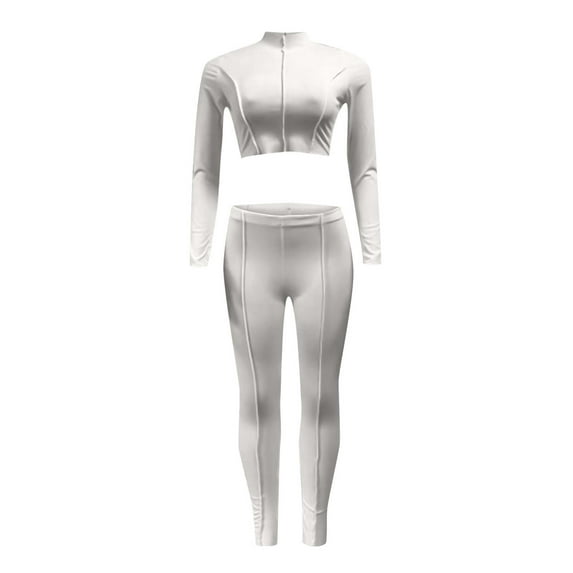 SELONE Legging Sets For Women 2 Piece Long Sleeve Pullover Tops Long Leggings Crop Crew Neck Sweat Suits Skinny Workout Outfits Solid Gym Sets Two Piece Set Streetwear Fall Wintern Clothes White