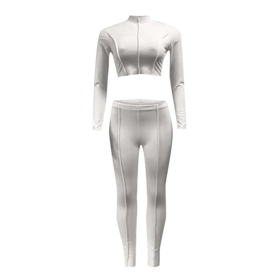 SELONE Legging Sets For Women 2 Piece Long Sleeve Pullover Tops Long Leggings Crop Crew Neck Sweat Suits Skinny Workout Outfits Solid Gym Sets Two Piece Set Streetwear Fall Wintern Clothes White