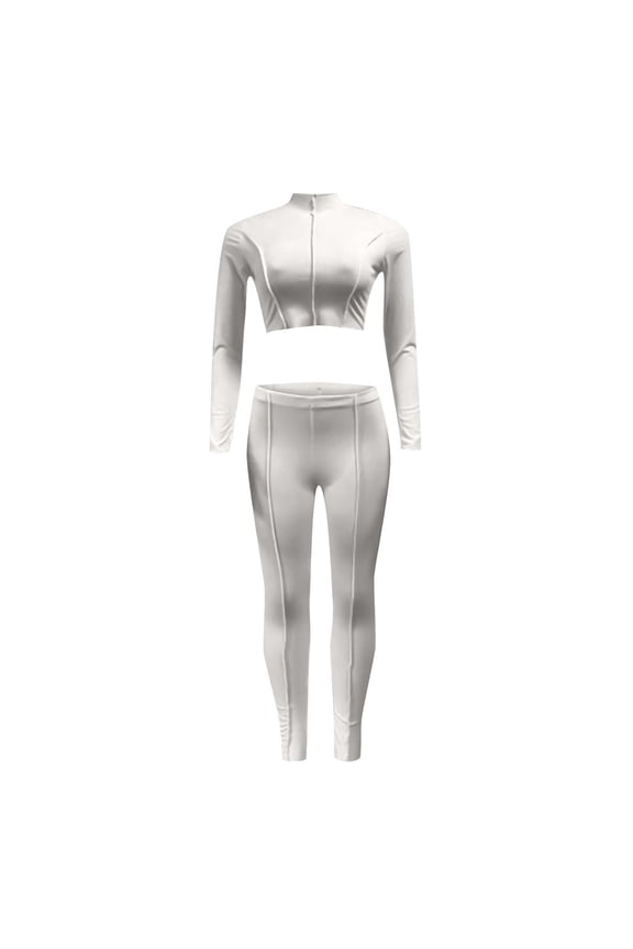 Legging Sets For Women 2 Piece Long Sleeve Pullover Tops Long Leggings Crop Crew Neck Sweat Suits Skinny Workout Outfits Solid Gym Sets Two Piece Set Streetwear Fall Wintern Clothes White