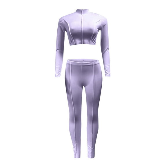 SELONE Legging Sets For Women 2 Piece Long Sleeve Pullover Tops Long Leggings Crop Crew Neck Sweat Suits Skinny Workout Outfits Solid Gym Sets Two Piece Set Streetwear Fall Wintern Clothes Purple