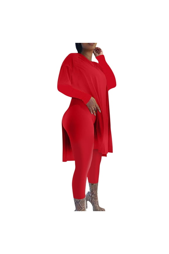 Legging Sets For Women 2 Piece Long Sleeve Pullover Tops Long Leggings Oversized Crew Neck Sweat Suits Skinny Workout Outfits Solid Gym Sets Two Piece Set Streetwear Fall Wintern Clothes Red