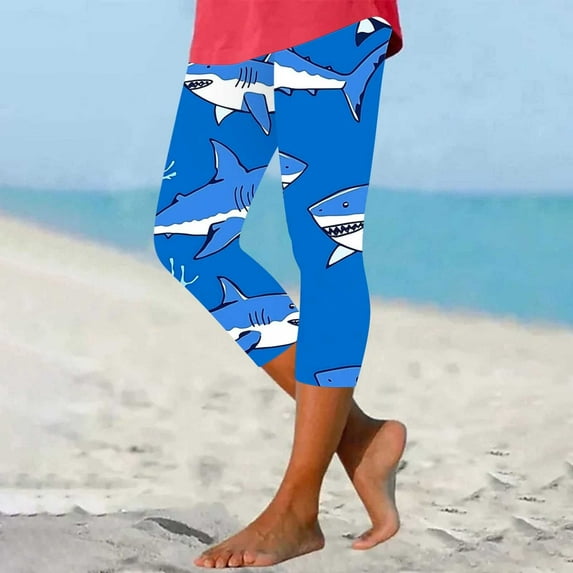 SELONE Leggings for Women Plus Size Capri High Waisted Gym Leggings Summer Pants Curvy Slim Casual Vacation Pants Pull on Hawaiian Yoga Lightweight Comfortable Multicolor S Breathable Beach Pants