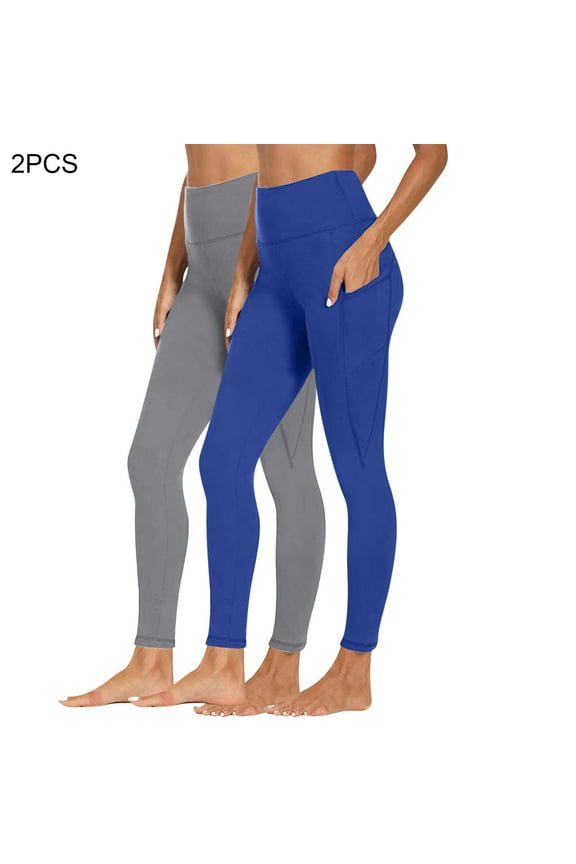 Leggings for Women Plus Size with Pockets Full Length 2 Packs Curvy Slim Casual Long Workout Pants for Work out Pull on Solid Yoga Lightweight Multicolor 2XL Breathable Butt Lift Gym Clothes