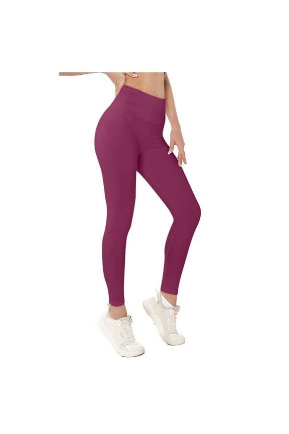 Leggings for Women Running Tights Workout Pants High Waist Stretch with Pockets Polyester Casual Pants Ankle Length Slim Casual Pants Wine L