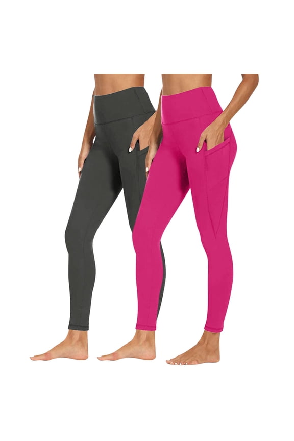 Leggings with Pockets for Women No Front Seam 2 Pack Stretch Tight Butt Lifting Yoga Pants Lightweight Pants