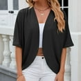 thumbnail image 1 of SELONE Lightweight Summer Cardigan Cropped Half Sleeve Outer Layer Shirts Soft Open Front Petite Solid Casual Cover Up Black S, 1 of 4