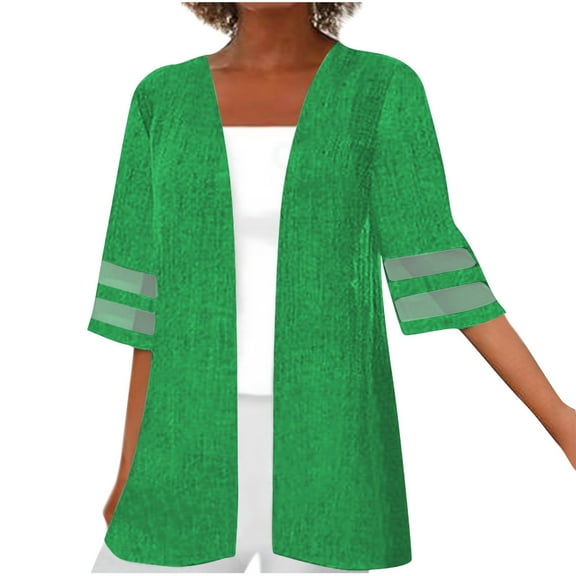 SELONE Lightweight Summer Cardigan Half Sleeve Plus Size Regular Open Front Cardigans Without Hoodie Lace Solid Beach Vacation Wear Green 3XL