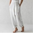 thumbnail image 1 of SELONE Linen Pants Petite Woman Plus Size High Waist Cotton Linen Lounge Trousers Ankle Length Baggy Athletic Pants White XL, 1 of 1