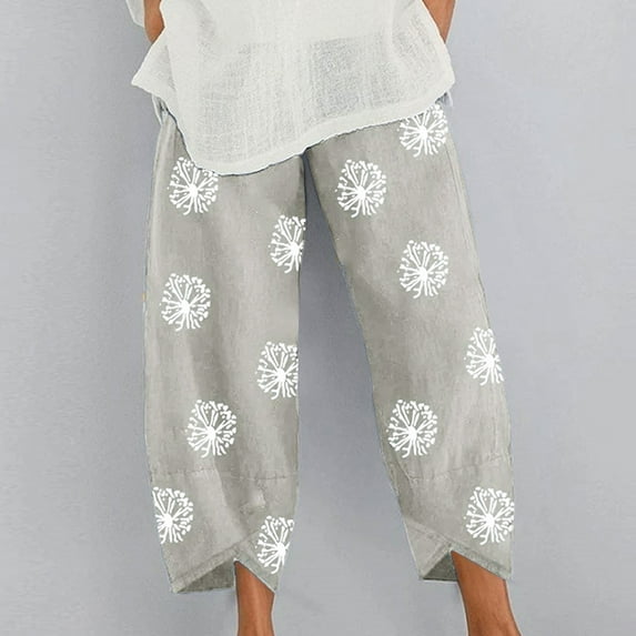 SELONE Linen Pants for Women High Waist Beach With Pockets Skinny Baggy Elastic Waist Printed Long Pant Buttons Thin Stretch Pants Trousers for Everyday Wear Running Work Casual Gray XL