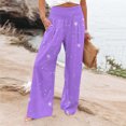 thumbnail image 1 of SELONE Linen Pants for Women High Waist Plus Size High Waist High Rise Baggy Wide Leg Casual Printed Straight Leg Loose Pants Pants Pants for Everyday Wear Running Work Casual Purple L, 1 of 6
