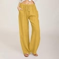 thumbnail image 1 of SELONE Linen Pants Women Petite Plus Size Mid Rise with Pockets Cotton Linen Lounge Trousers Ankle Length Baggy Casual Pants Yellow S, 1 of 8