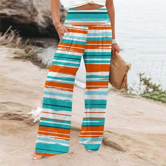 SELONE Linen Pants for Women Plus Size High Waist High Rise Baggy Wide Leg Casual Printed Straight Leg Loose Pants Pants Pants for Everyday Wear Running Work Casual Event Multicolor L
