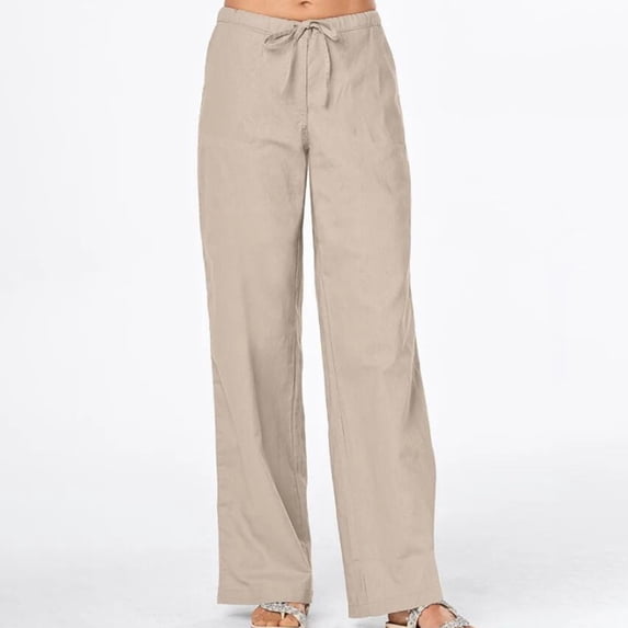 SELONE Linen Pants Women Summer Plus Size Mid Rise Cotton Linen Fashion Clothes Ankle Length Baggy Fashion Clothes Khaki 2XL