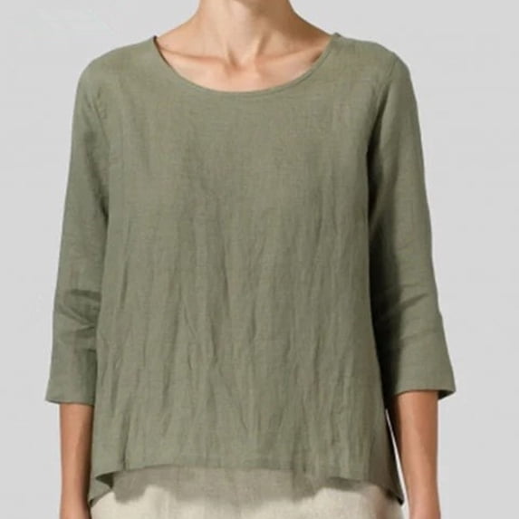 SELONE Linen Shirts for Women Summer Short Sleeve Tops Blouses Regular Fit T Shirts Pullover Tees Tops Solid T-Shirts Crew Neck Tops Casual Blouses Easy Care Soft Breathable Pullover Army Green XXXXXL