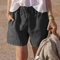 thumbnail image 1 of SELONE Linen Shorts Women Plus Size Mid Rise with Pockets Cotton Linen Fashion Clothes Short Length Baggy Straight Leg Lounge Trousers Black S, 1 of 6