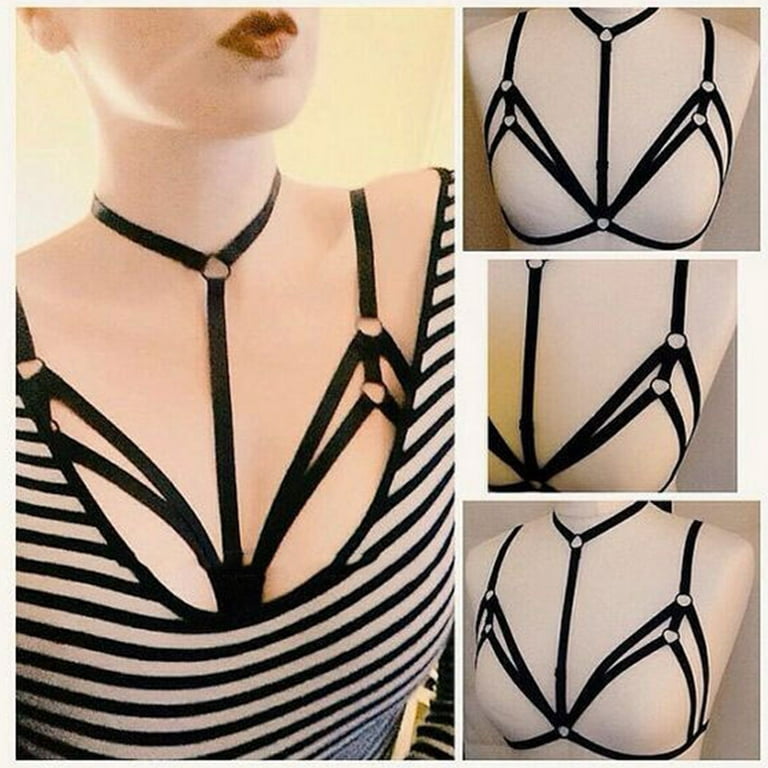 Women's Harness Bra Sexy Strappy Cage Lingerie Halter Hollow Out Bra Lace  Bralette Crop Top Everyday Life Bra Bustier 2023 Black at  Women's  Clothing store